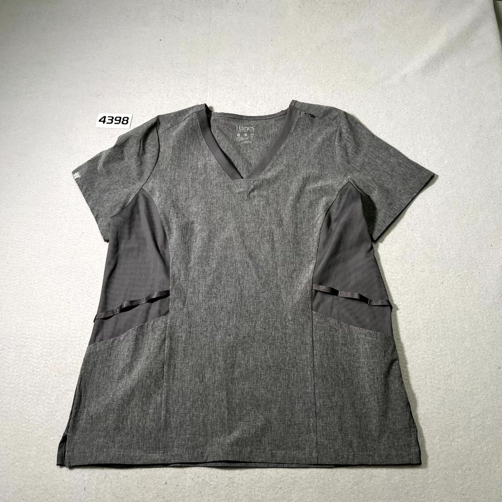 Hanes Scrub Top Womens Large Gray Stretch Comfort Fit V Neck Moisture Wicking